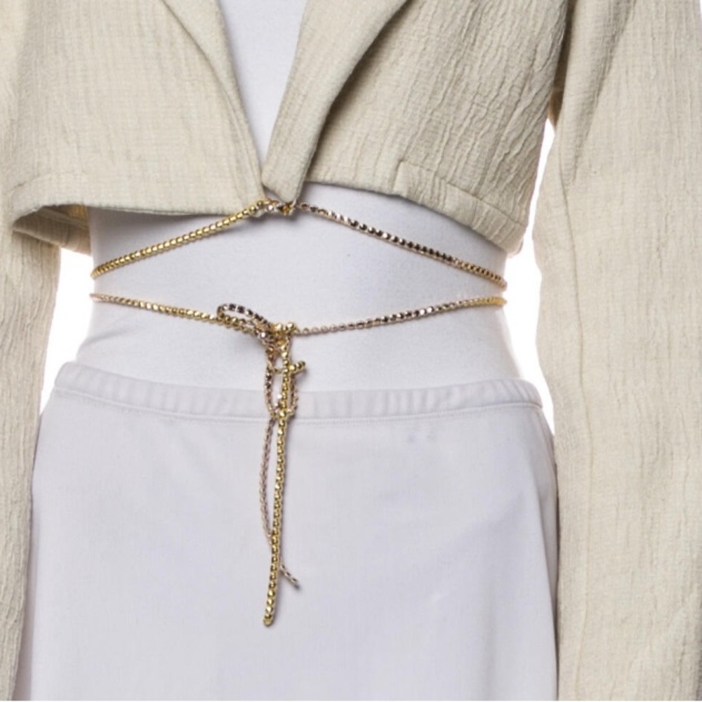 MICHAEL LO SORDO • Linen Bolero Waist Tie Collared Jacket - Picture 5 of 16